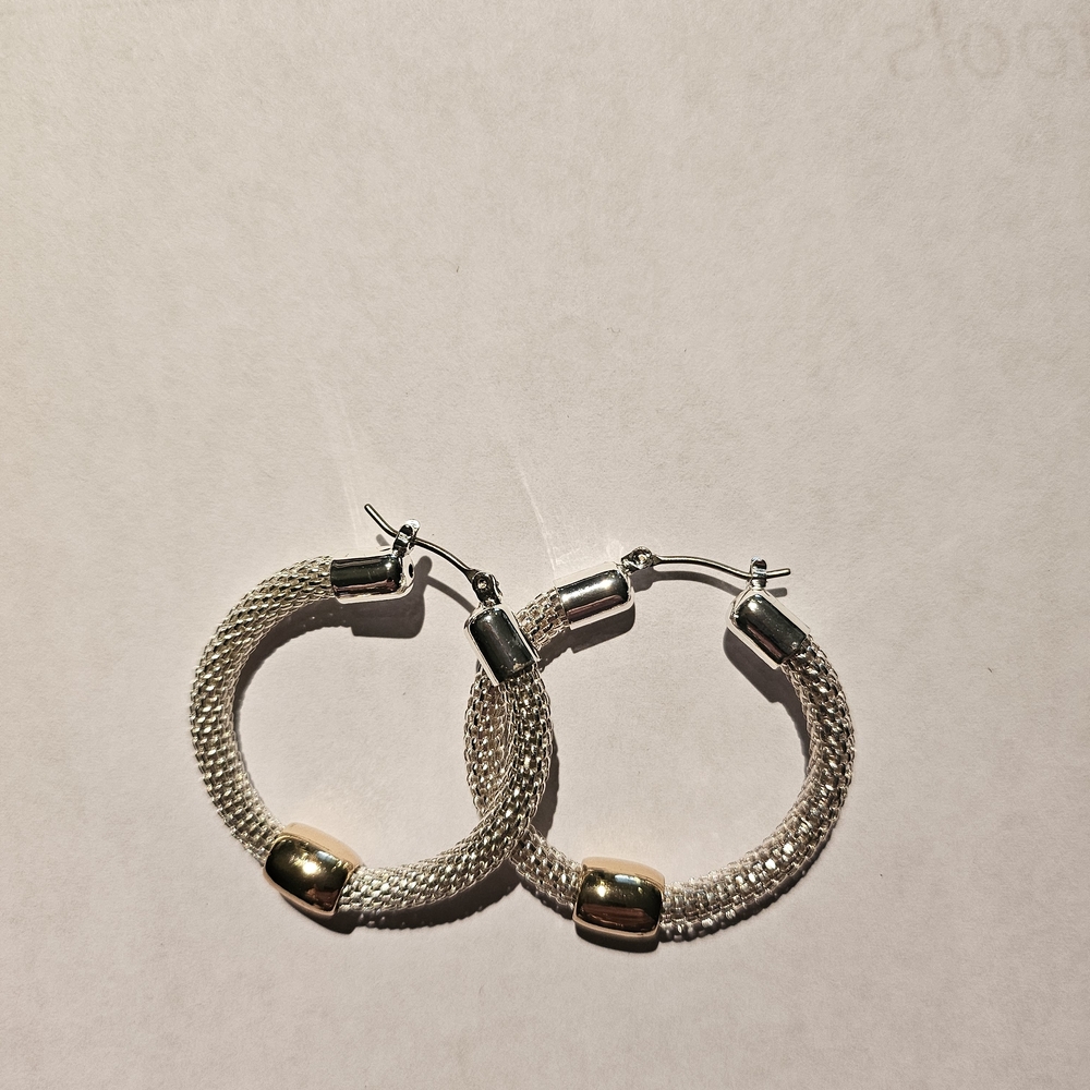 Avon Silver and Gold Mesh Hoop Earrings